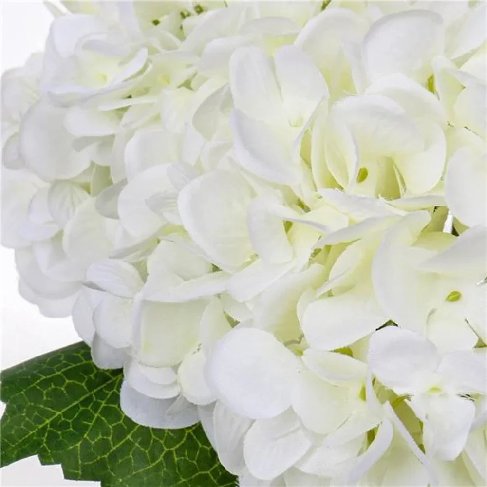 Hydrangea Artificial Flowers with Vase White Silk Fake Flowers Arrangements